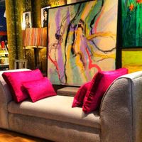 Handcrafted daybed with Clarke &amp; Clarke cushions and art